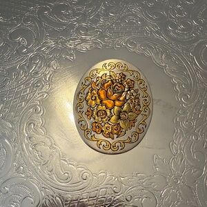 Reed & Barton Damascene Pendant | Gold Inlay Floral Design | 1970s–1980s